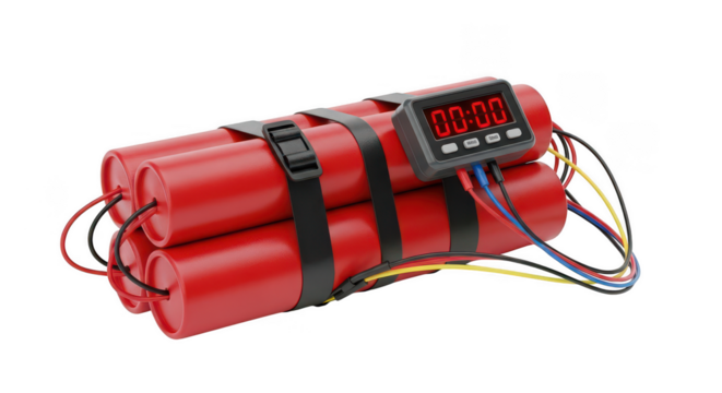 A bomb with a digital timer shown on transparent background