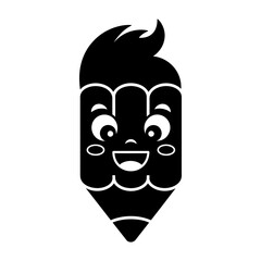 Whimsical Pencil Character with Smiling Face and Black Silhouette