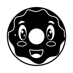 Cute Donut Character Vector Illustration in Black and White
