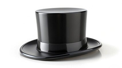 Elegant Black Leather Top Hat: Classic Formalwear, 3D Render, Isolated on White Background