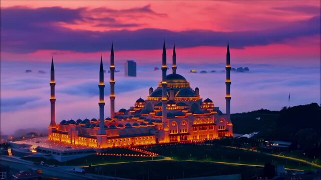 Majestic &Ccedil;amlıca Mosque Above the Fog at Sunset