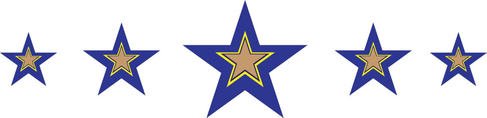Five blue and gold stars arranged horizontally on white background vector