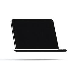 A black silhouette of a laptop computer with a white outline on a white background in simple style