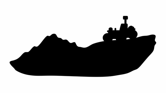 Silhouette of a rover on a rocky terrain against a white background in a minimalist style image