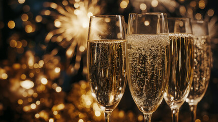 Champagne Toast with Fireworks and Sparkling Lights &ndash; Elegant Celebration Scene