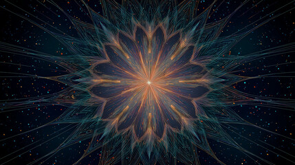 Cosmic Energy Burst &ndash; Symmetrical Fractal Star with Light Trails and Galactic Background