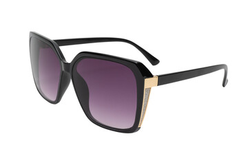 Stylish black sunglasses with gold accent and purple lenses