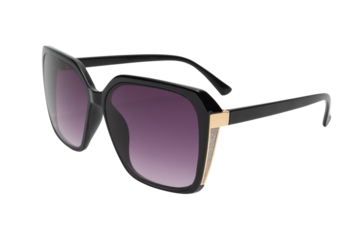Stylish black sunglasses with gold accent and purple lenses