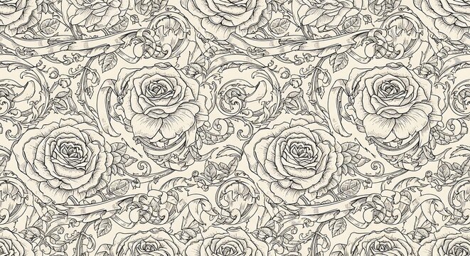 Fototapeta Ornate Rose Seamless Pattern.