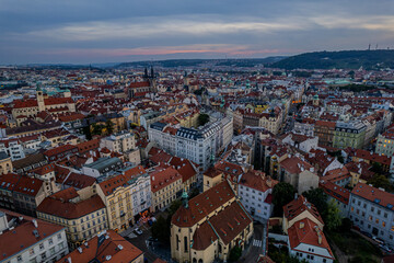 Obraz premium Beautiful Aerial View of Prague City, Czech Republic — Historic Skyline with Vltava River, Charles Bridge and Prague Castle
