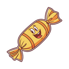 Cartoon Caramel Candy Sticker in Golden Brown Glossy Design