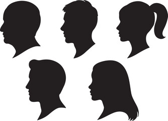 Silhouette Female And Male Head Profiles With Different Hairstyles On White Background avatar