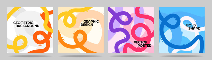 Obraz premium Vector illustration. Abstract vibrant color background set. Cool, bright wallpapers with ribbon lines, halftone dots and copy space. Design elements for social media template, web banner, blog post