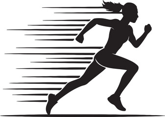 Woman running fast athletic motion speed silhouette vector