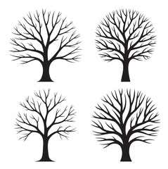 Set of bare trees silhouettes vector illustration of deciduous trees without leaves isolated on white backgr