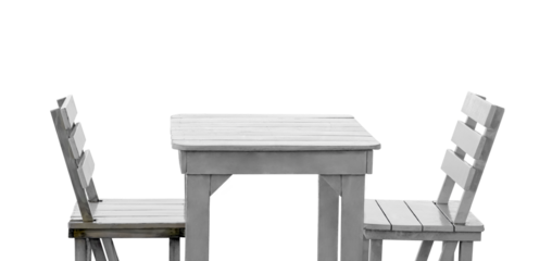 White wooden table and chairs isolated on background. Perfect for interior design mockup, restaurant branding, product presentation, or modern lifestyle concept