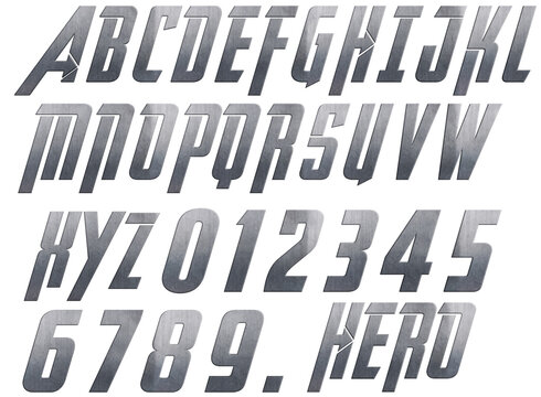 Hero brushed metal 3D alphabet render