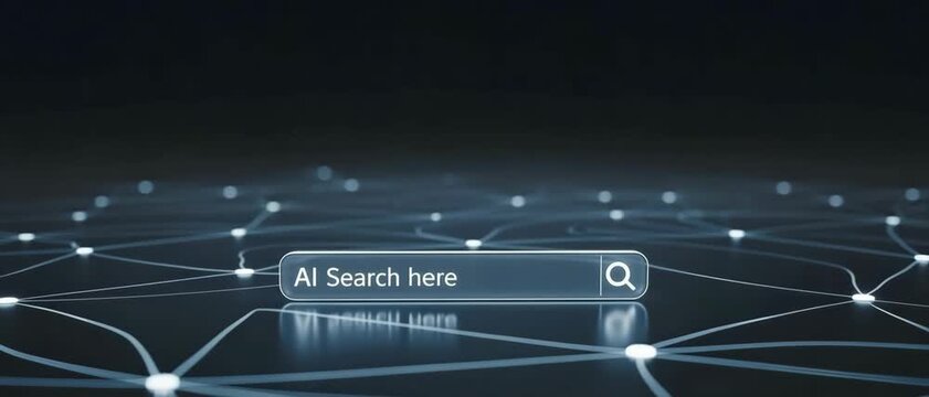 AI search bar floating over neural connection network