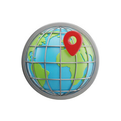 Globe with map pin isolated on transparent background