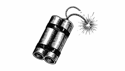 A black and white illustration depicts two cylindrical objects with fuses, surrounded by a spark explosion