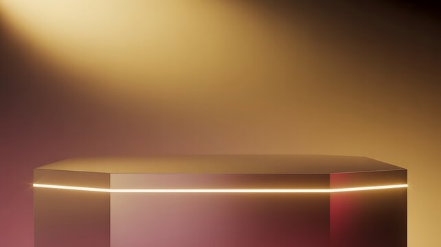 Octagonal display podium with golden spotlight and glowing neon light strip stage platform