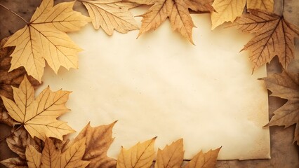 Faded Sepia Autumn Leaves Border on Parchment Paper