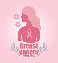 vector illustration of breast cancer awareness ribbons woman.