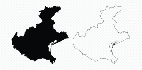 Veneto region (Italy) map silhouette and outline vector illustration for geography projects