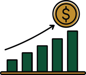 Financial Growth Chart with Dollar Coin Symbolizing Investment Success.