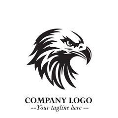 Obraz premium Powerful Head of Eagle Logo Symbol in Black on White Background with Bold and Elegant Design