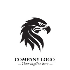 Obraz premium Powerful Head of Eagle Logo Symbol in Black on White Background with Bold and Elegant Design