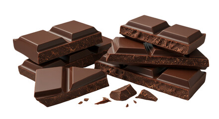 Appetizing Dark Chocolate Bars Broken into Pieces on a Brown Background