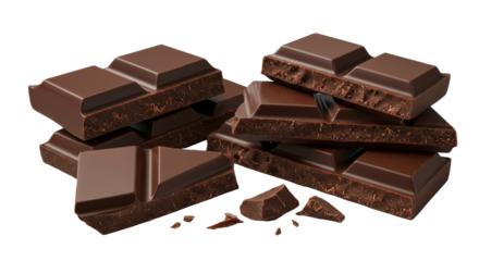 Appetizing Dark Chocolate Bars Broken into Pieces on a Brown Background