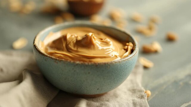 vanilla ice cream, peanut butter jam, dip with spoon