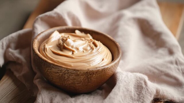 vanilla ice cream, peanut butter jam, dip with spoon