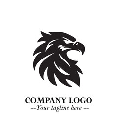 Fototapeta premium Powerful Head of Eagle Logo Symbol in Black on White Background with Bold and Elegant Design