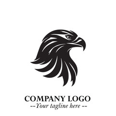 Obraz premium Powerful Head of Eagle Logo Symbol in Black on White Background with Bold and Elegant Design
