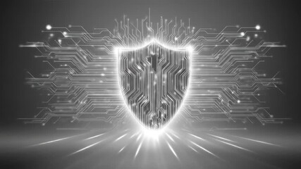 Digital security shield animation animated glowing shield and circuit board graphics - Powered by Adobe