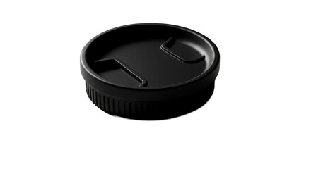 Sleek Black Camera Lens Cap on Dark Background with Subtle Lighting