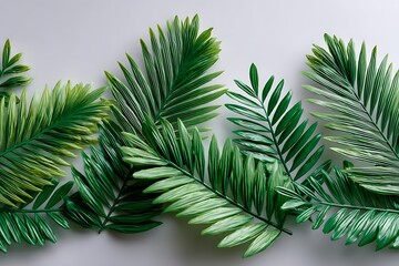 Green palm leaves arranged beautifully, ideal for adding a natural touch to any design.