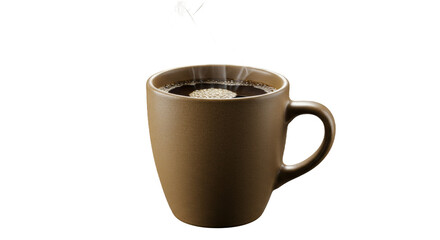 Steaming Hot Coffee in a Ceramic Mug on a Warm Brown Background
