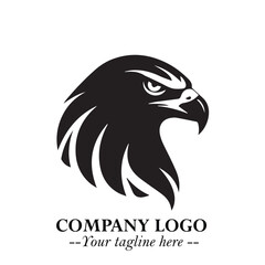 Obraz premium Powerful Head of Eagle Logo Symbol in Black on White Background with Bold and Elegant Design