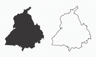 Punjab state map silhouette and outline vector illustration on transparent background © Amir