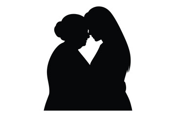 Silhouette of a grandmother and granddaughter embracing tenderly