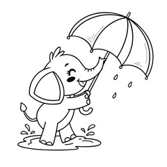 Cute Baby Elephant Holding Colorful Umbrella Cartoon Sticker Design