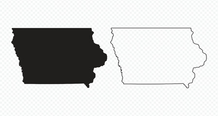 Iowa state map silhouette and outline vector illustration on transparent background