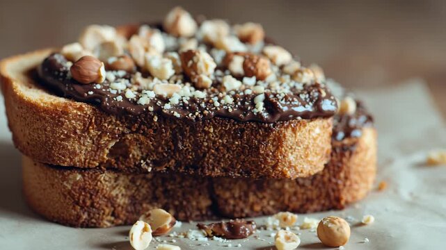 slice of bread with nuts and chocolate jam spread