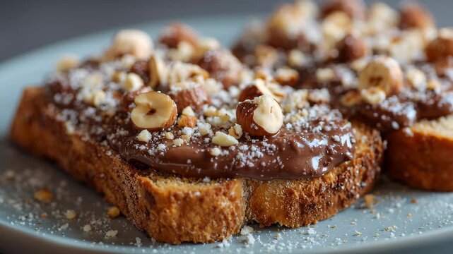 slice of bread with nuts and chocolate jam spread