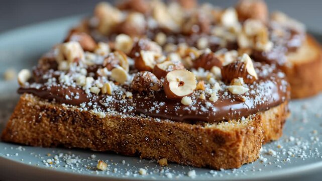 slice of bread with nuts and chocolate jam spread