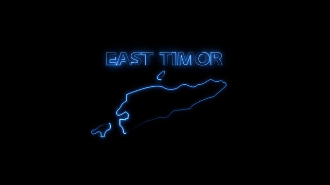 Neon map of East Timor with country Text animation transparent Background. digital neon East Timor map icon looping isolated on motion background.
